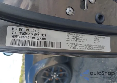 2021 Dodge Challenger Gt z USA, uszkodzony, nr VIN 2C3CDZJGXMH507155